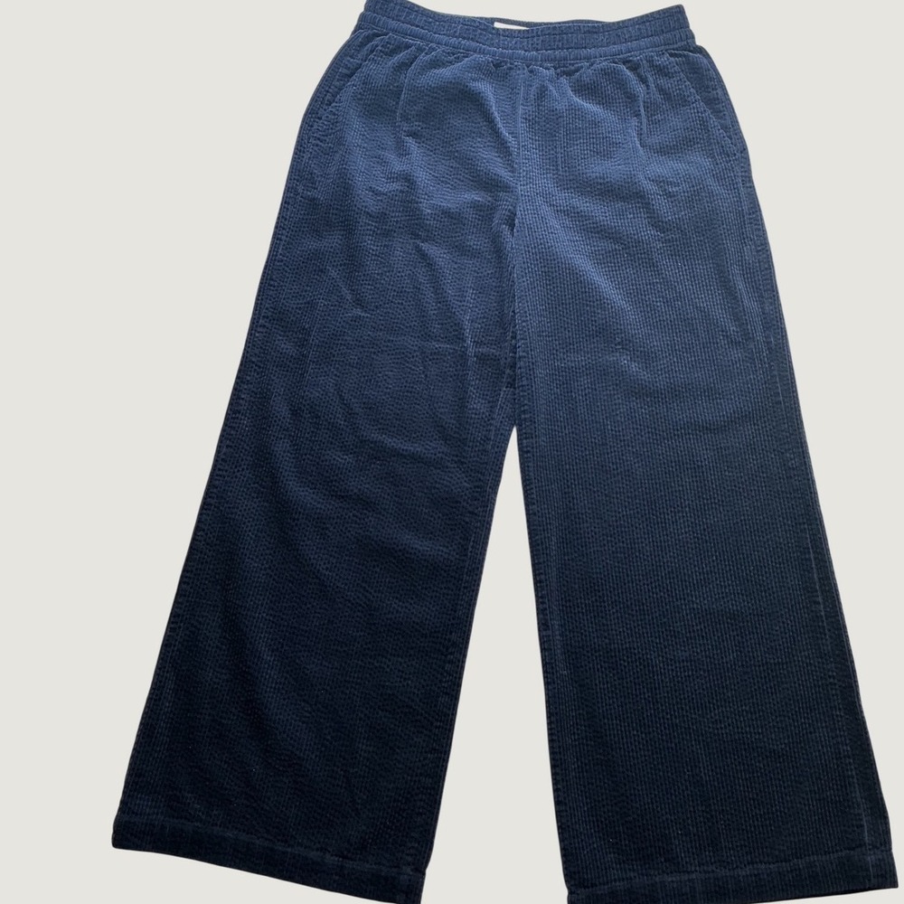 Marine Layer Navy Blue Corduroy Wide Leg Elastic Waist Pants Women Large - Picture 2 of 6